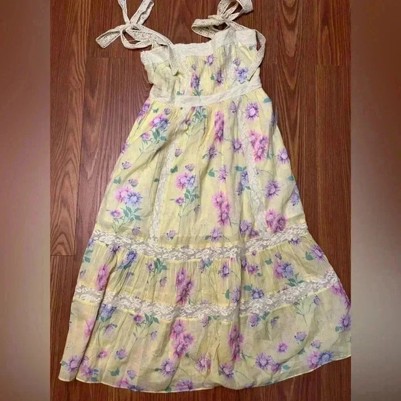 NWT LOVESHACKFANCY Ayala Floral Tiered Midi Dress Bright Azalea Yellow 2 - Picture 5 of 5